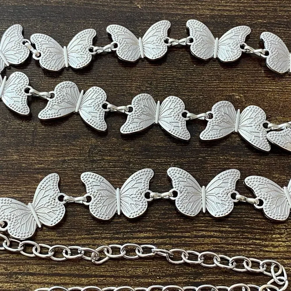 Silver Y2K Butterfly Fairycore Chain Belt, Fits 23-41.5 Inches, X7GA1276